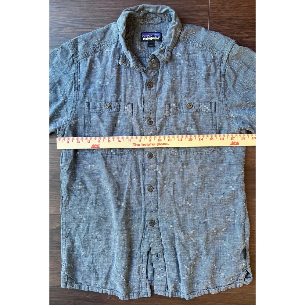 Patagonia Mens Small Blue Hemp Organic Cotton Short Sleeve Dobby Button Shirt - Picture 7 of 8